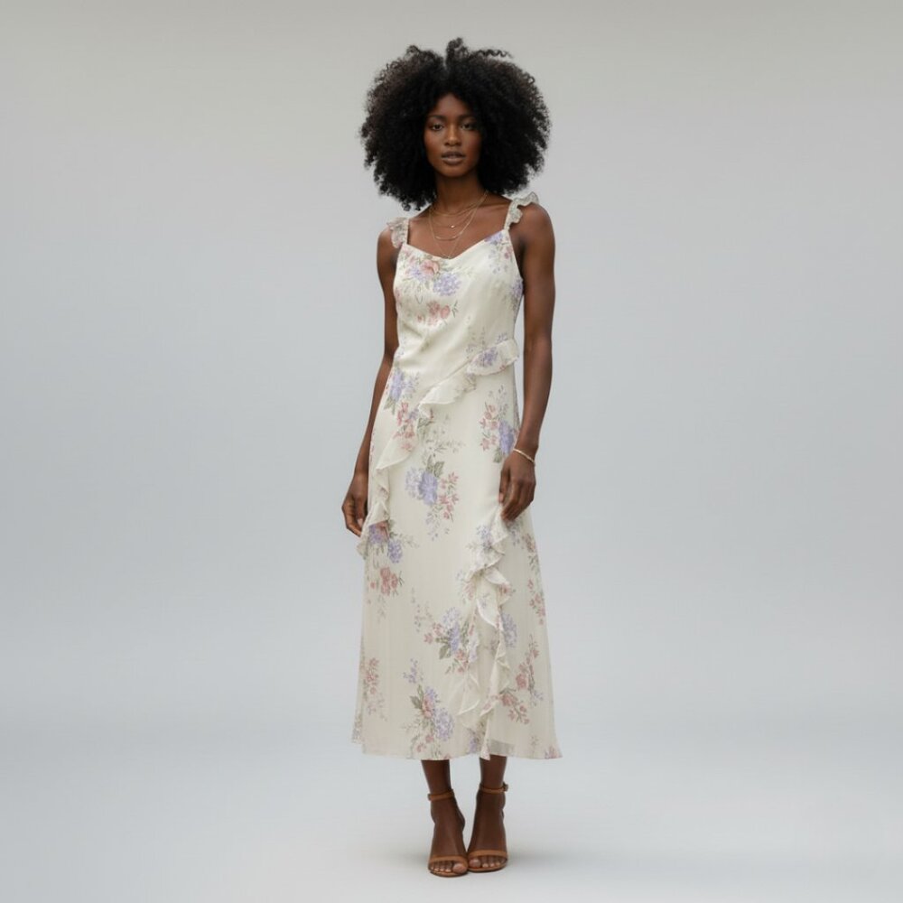 NWT By & By Floral Ruffle Maxi Dress XL Romantic Feminine Lined